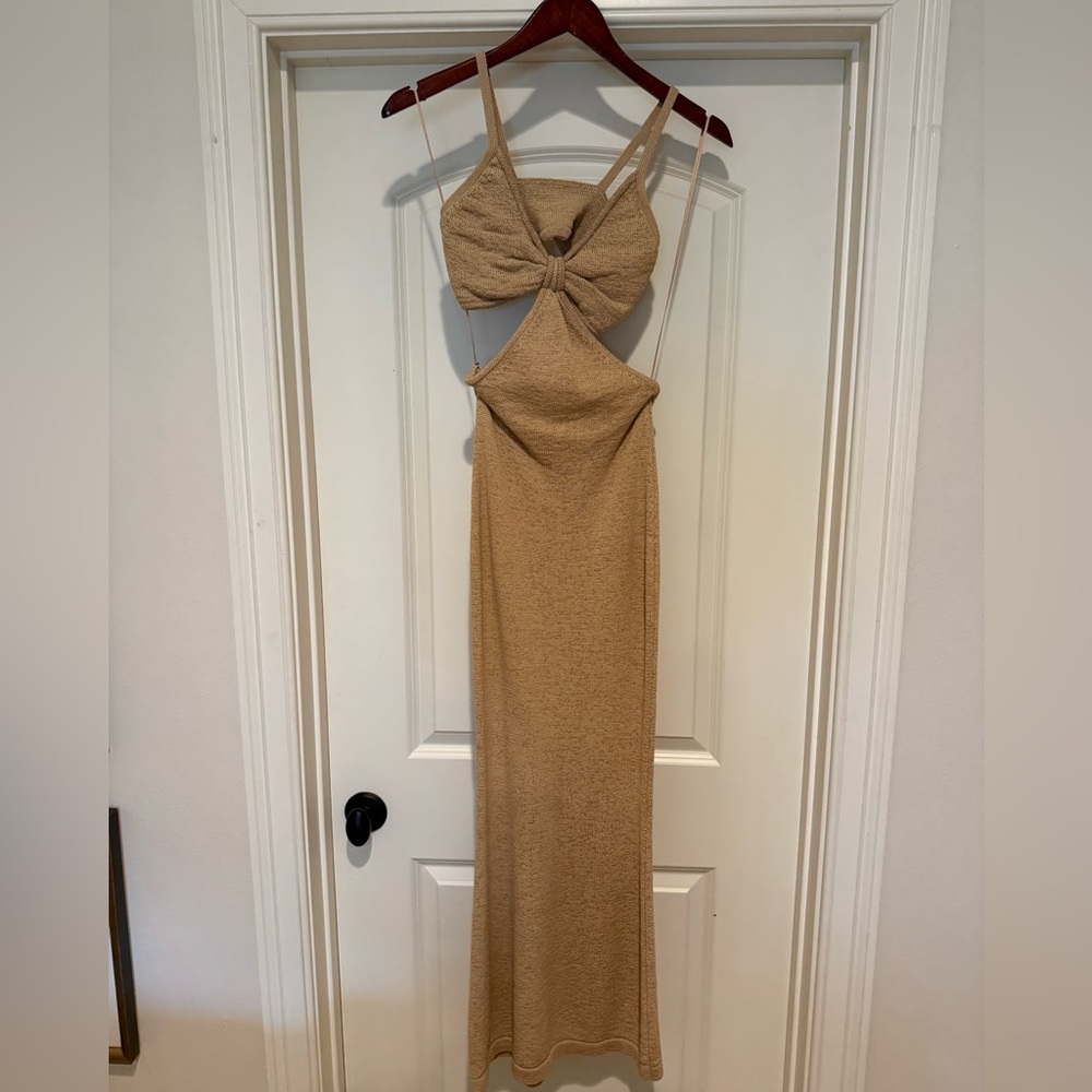 cult gaia Tan Backless Knot Maxi Dress
